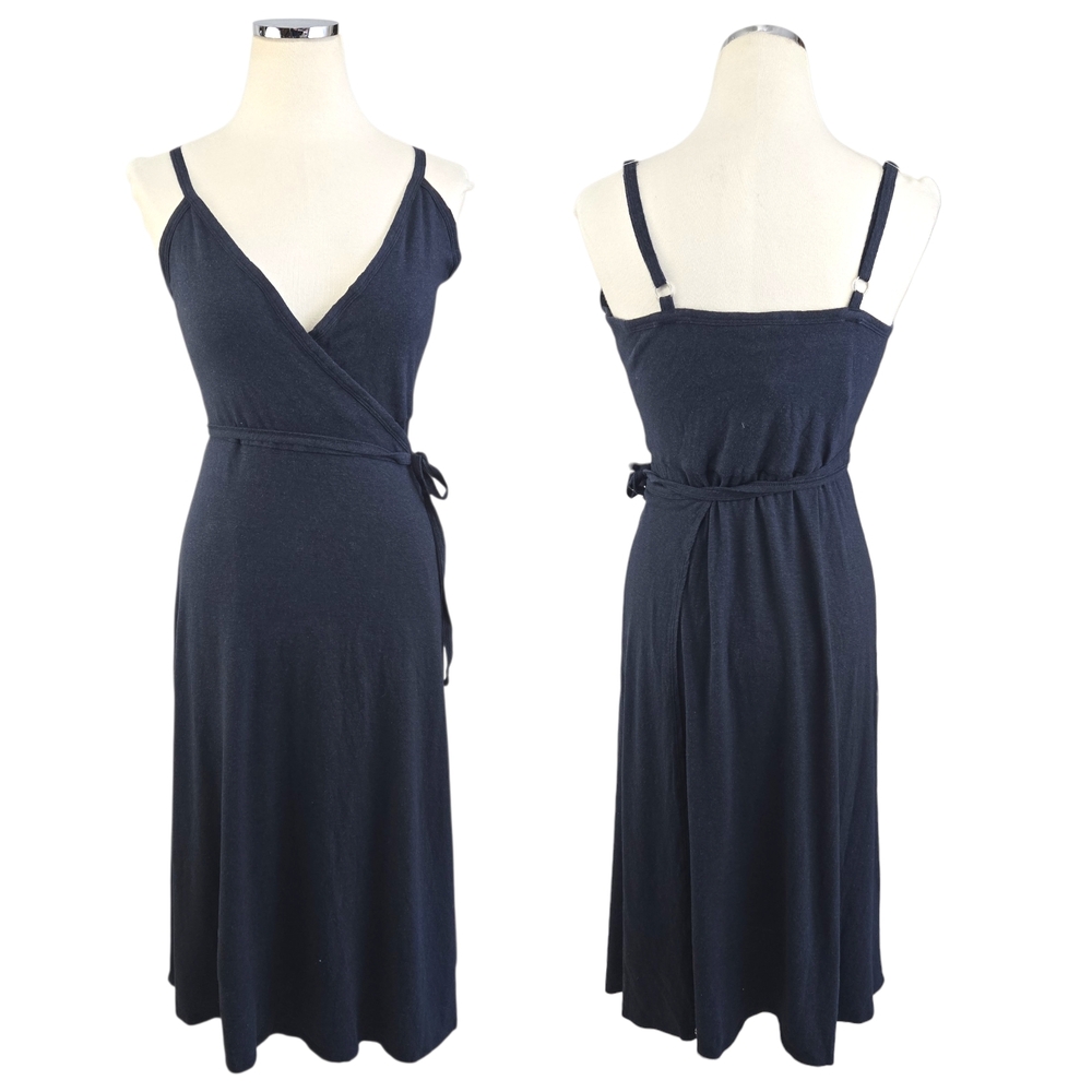 Patagonia Wear With All Wrap Dress Hemp Organic Cotton Dark Blue Midi Med 75220 - Picture 2 of 13